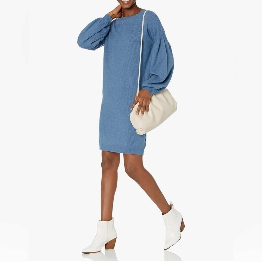 NWT THE DROP Aiko Puff Sleeve Sweater Dress Blue Sapphire Size Small